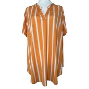 Cato Vibrant OrangeWhite Striped Short Sleeve Top Lightweight Casual 18/20W